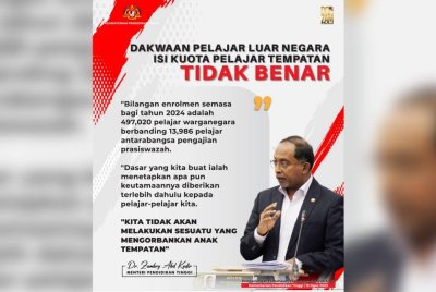 Zambry tegaskan pelajar antarabangsa tidak jejaskan kuota pelajar tempatan di universiti awam dan keutamaan sentiasa diberikan kepada warganegara.