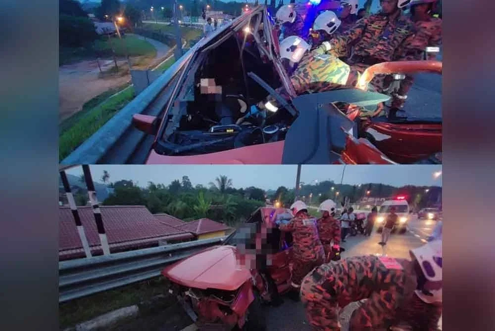 Anggota bomba mengeluarkan mangsa yang tersepit sebelum menyerahkan kepada pihak polis untuk tindakan lanjut.