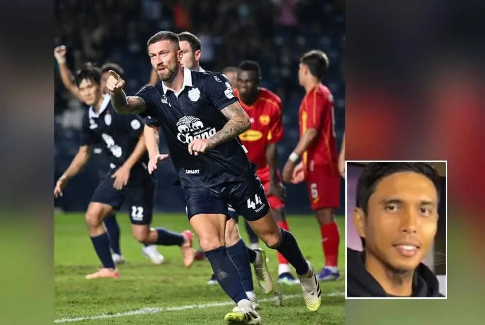Peter Zulj berjaya membolosi gawang Selangor FC pada minit akhir perlawanan untuk Buriram mengikat pelawat 1-1. Foto BURIRAM UNITED, gambar kecil: Razman