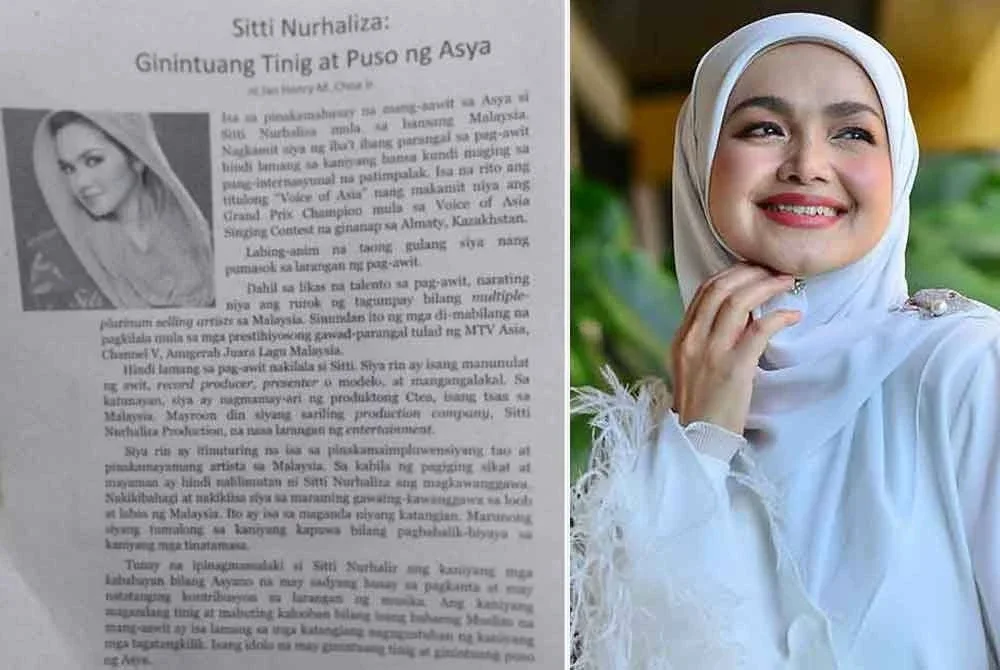Datuk Seri Siti Nurhaliza Tarudin menyorot perhatian netizen selepas nama dan kisah hidupnya dipercayai dipaparkan dalam sebuah buku teks sekolah menengah di Filipina.