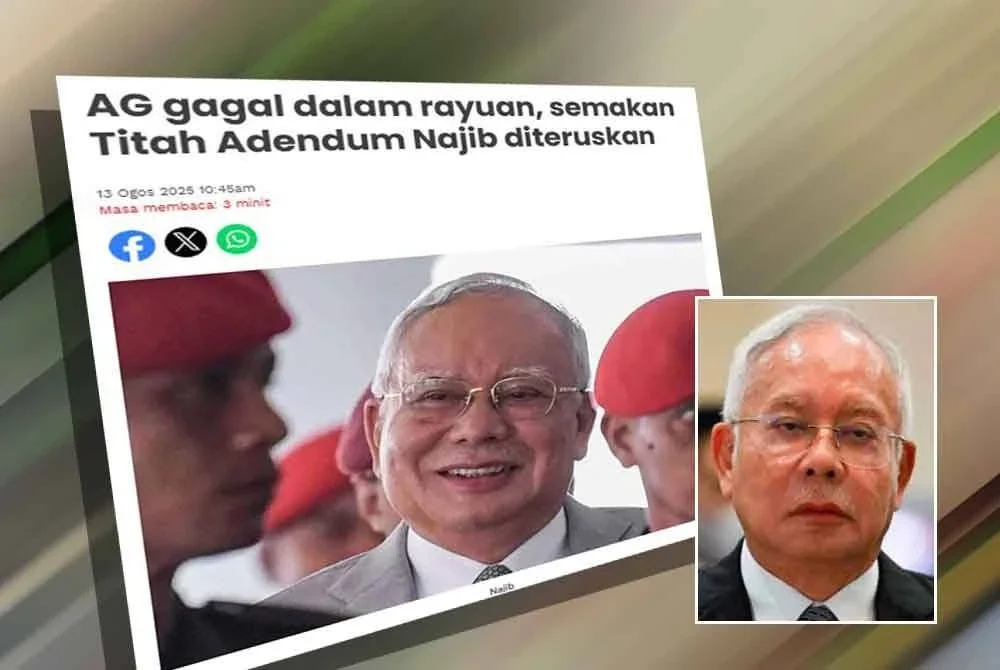 Laporan Sinar Harian pada 13 Ogos lalu. Gambar kecil: Najib