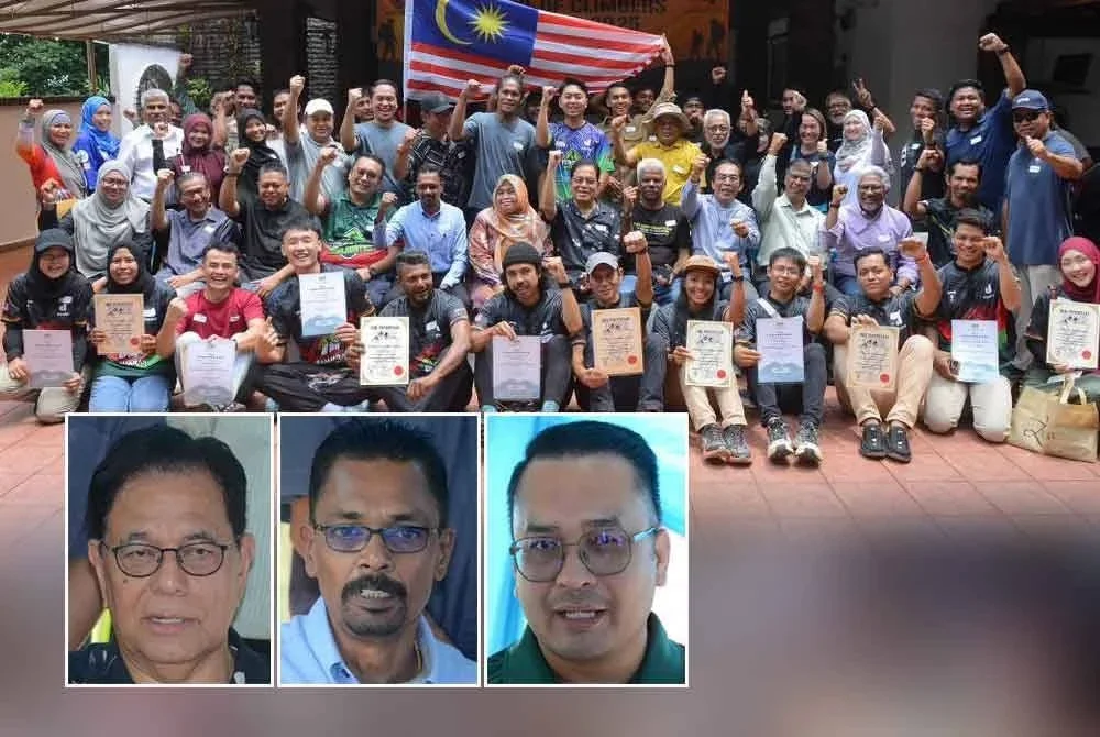 Pendaki-pendaki Malaysia yang diraikan sempena Gathering of Climbers & Trekkers 2025 and celebrating the Success of the Trans-Titiwangsa V6 Team. Gambar kecil dari kiri: Johan, Magendran, Mohd Yussainy