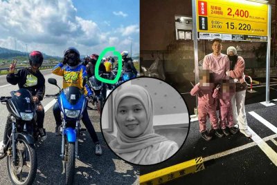 Antara gambar kenangan Roslinawati (tengah, biru) yang turut disertai suaminya (dalam bulatan). Percutian terakhir Roslinawati bersama suami dan anaknya ke Jepun.