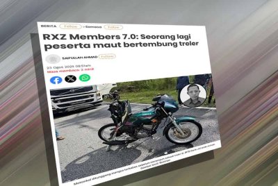 Laporan Sinar Harian mengenai kemalangan membabitkan mangsa.