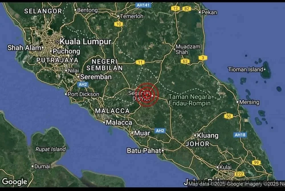 Gempa bumi lemah 4.1 magnitud dikesan di Segamat, Johor awal pagi Ahad. Foto Facebook MetMalaysia