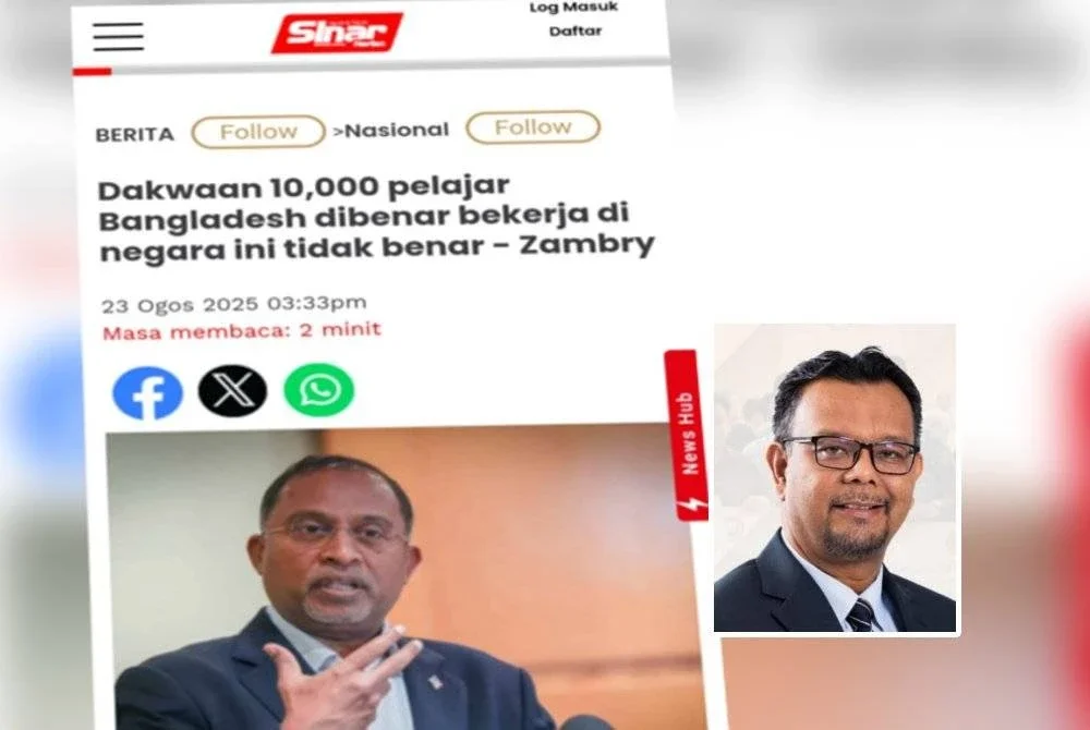 Laporan Sinar Haria berhubung kenyataan Zambry mengenai 'Graduate Pass' kepada pelajar Bangladesh. Foto kecil: Haim Hilman