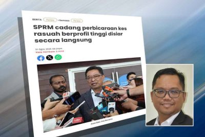 Laporan Sinar Harian berhubung SPRM cadang perbicaraan kes rasuah berprofil tinggi disiar secara langsung. Gambar kecil: Ikmal Hisham