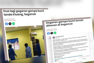 Laporan Sinar Harian mengenai kejadian gegaran gempa bumi yang melanda Segamat pada pagi Ahad.