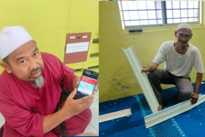 Mohd Johan menunjukkan berita tentang gegaran gempa bumi di Segamat.