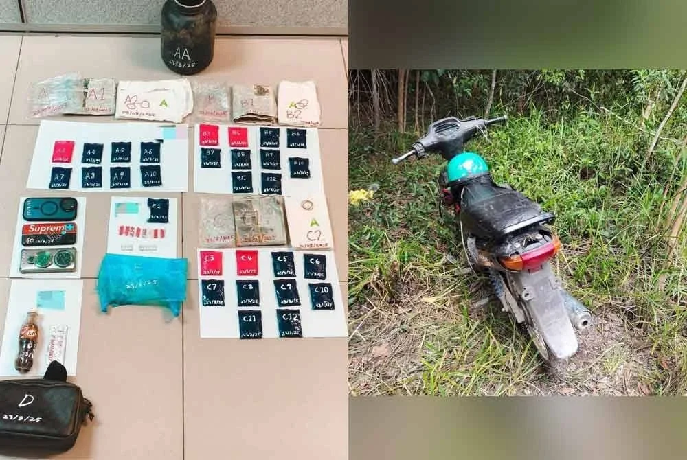 Hasil pemeriksaan di lokasi berkenaan menemukan sebanyak 5,670 biji pil yaba, 16 biji pil epam, 10 biji pil eramin 5 dan sebotol ubat batuk. Foto: PGA