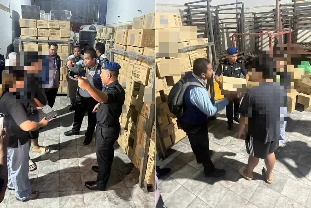 Sebanyak 880 kotak produk keropok ikan disita dalam serbuan di sebuah kilang keropok ikan di Hutan Melintang, Bagan Datuk pada Isnin.