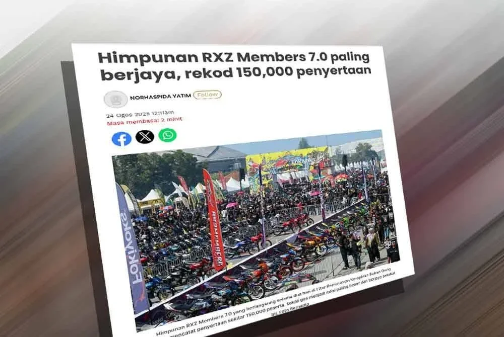 Laporan Sinar Harian pada 24 Ogos lalu berhubung kejayaan penganjuran Himpunan RXZ Members 7.0 di Kuala Terengganu.