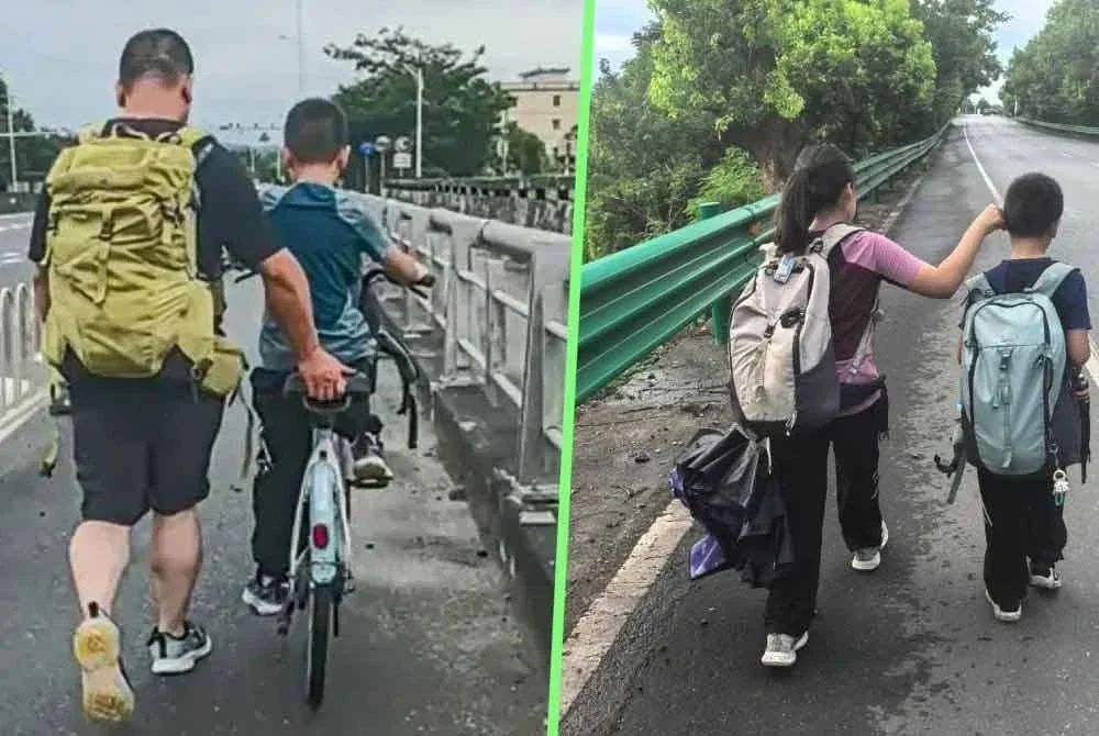 Wu membawa dua anaknya berjalan kaki sejauh 800km demi pupuk sifat berdikari dan ketabahan.