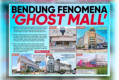 Laporan muka depan Sinar Harian pada Rabu berhubung fenomena 'ghost mall' di Malaysia.