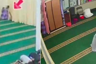 Tangkap layar tular seorang lelaki mencuri beg tangan di dalam sebuah masjid Felda Ulu Tebrau, Ulu Tiram.