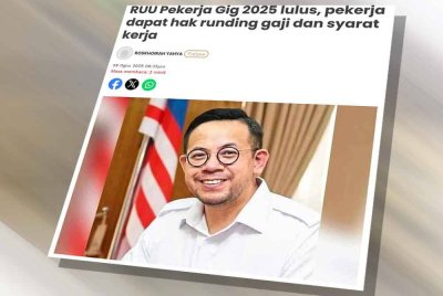 Laporan Sinar Harian mengenai RUU Pekerja Gig 2025.