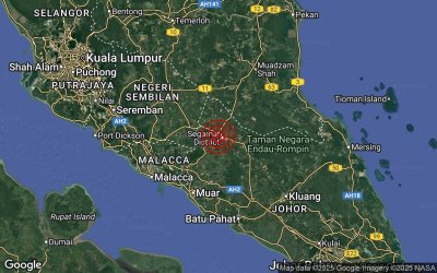 Segamat bergegar lagi pagi Sabtu dengan gempa bumi lemah magnitud 2.7, menjadikannya gegaran keenam dalam tempoh seminggu. Foto MetMalaysia.