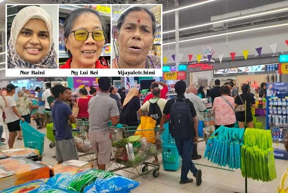 Orang ramai mengambil peluang membeli barangan keperluan menggunakan wang bantuan SARA yang mula dimasukkan pada Ahad.