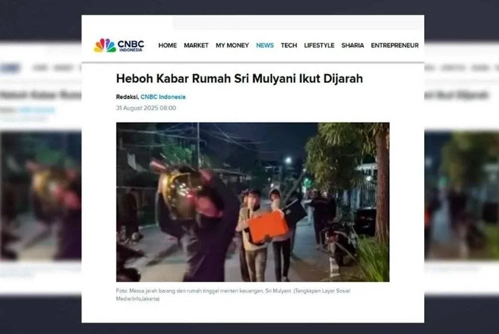 Rumah Menteri Kewangan Indonesia Sri Mulyani Indrawati di Jakarta didakwa menjadi sasaran penjarahan oleh individu tidak dikenali, awal pagi Ahad, menurut Laporan CNBC Indonesia.