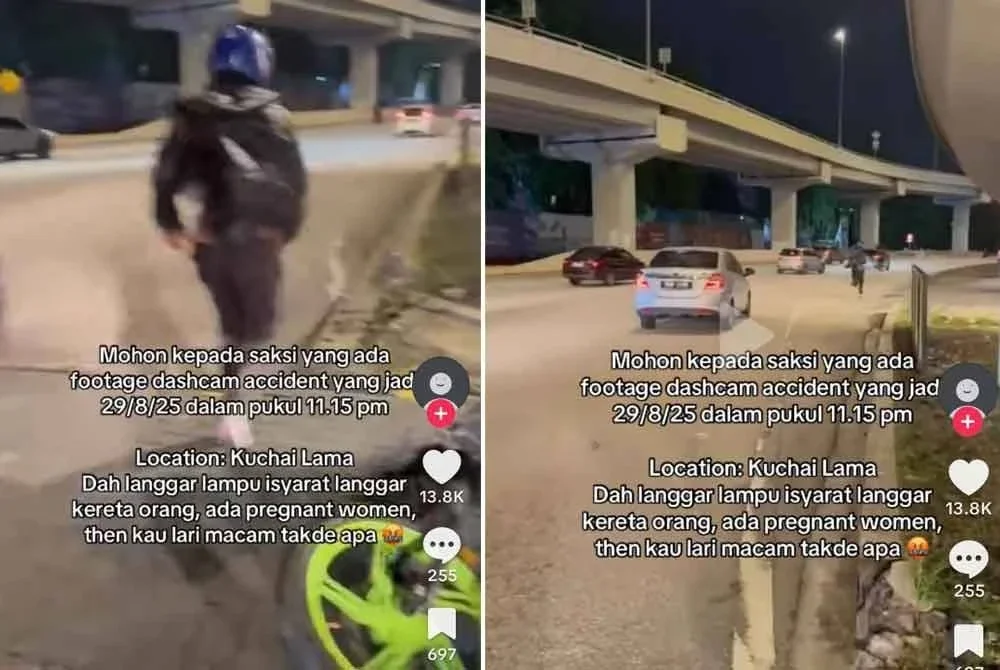 Tular rakaman video memaparkan seorang individu bertindak melarikan diri dalam kemalangan melibatkan sebuah motosikal dengan sebuah kereta di ibu kota baru-baru ini.