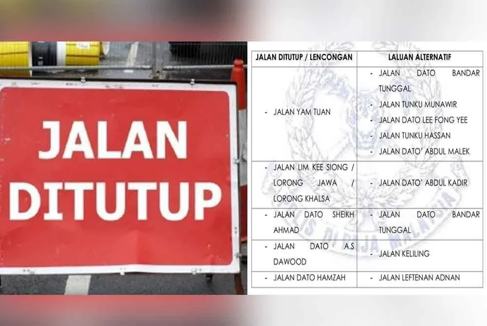 Pengguna jalan raya dinasihatkan elak laluan yang terlibat sepanjang tempoh penutupan - Gambar hiasan