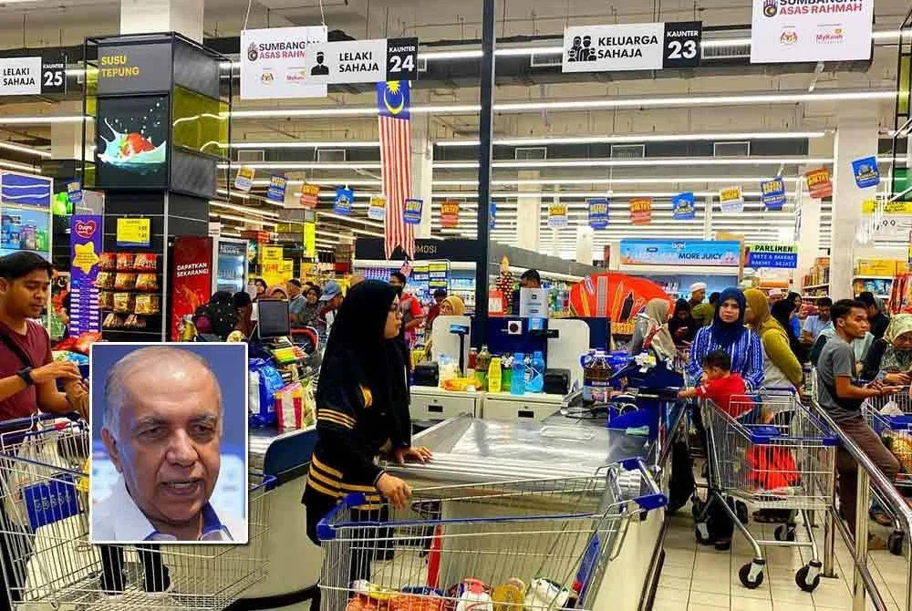 Mydin melanjutkan waktu operasi 50 cawangan hingga 1 pagi pada 5-7 September bagi memudahkan pelanggan berbelanja menggunakan bantuan SARA RM100. Gambar kecil: Ameer