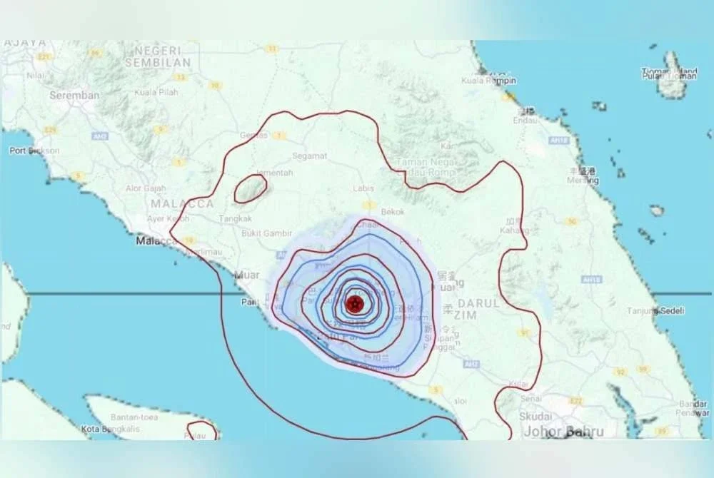 Gempa bumi lemah 2.9 magnitud direkodkan MetMalaysia di Sri Medan, Parit Sulong Batu Pahat. Foto MetMalaysia