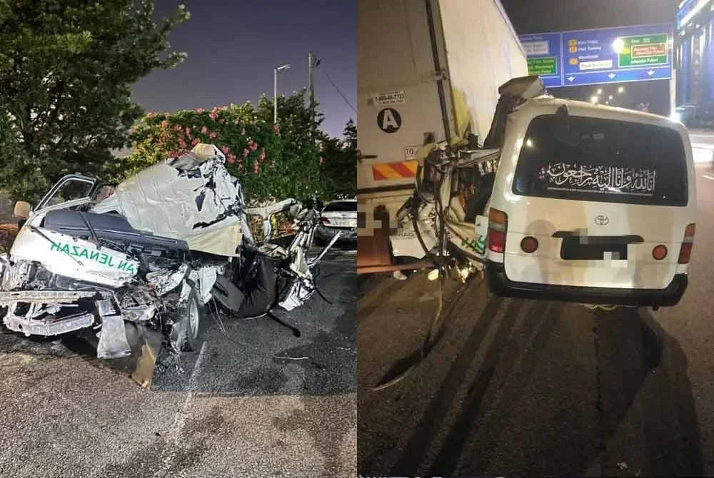 Keadaan van jenazah yang dicuri selepas terlibat kemalangan dengan sebuah lori di Lebuhraya Skudai, awal pagi Khamis.