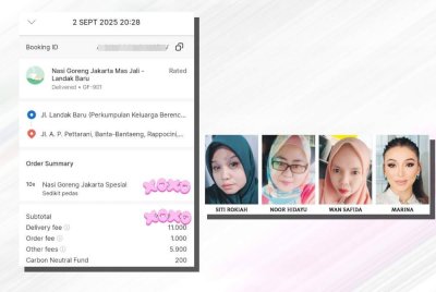 Antara pesanan makanan yang dibuat Siti Rokiah. (Gambar kecil: Siti Rokiah, Noor Hidayu, Wan Safida, Marina.)