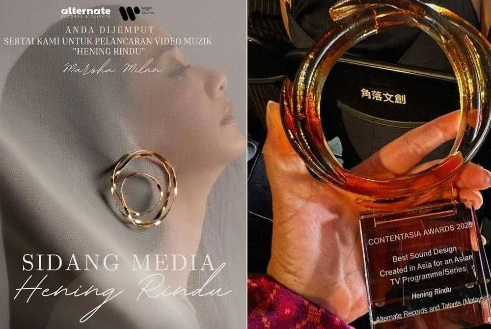 Lagu Hening Rindu nyanyian Marsha Milan menerima pengiktirafan di pentas antarabangsa apabila merangkul Emas pada Anugerah ContentAsia 2025 di Taipei semalam. - Foto: Ig marshamilan