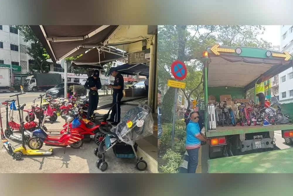 Basikal, skuter, mainan kanak-kanak dan peralatan perniagaan lain yang disita di laluan awam sekitar Jalan Raja Laut.