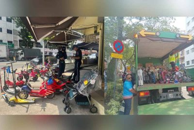 Basikal, skuter, mainan kanak-kanak dan peralatan perniagaan lain yang disita di laluan awam sekitar Jalan Raja Laut.