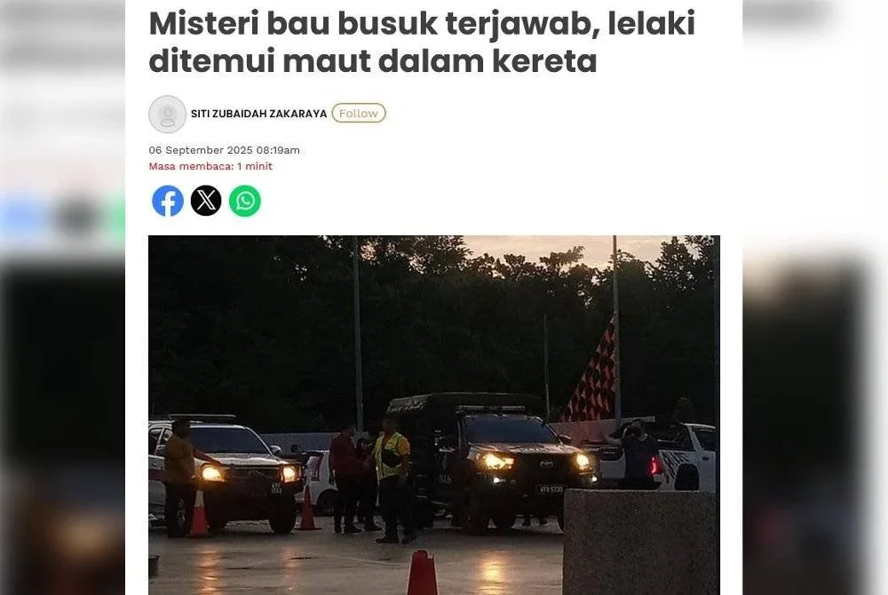 Laporan Sinar Harian mengenai seorang lelaki ditemukan maut dalam sebuah kereta di stesen minyak Bandar Perdana, Sungai Petani.