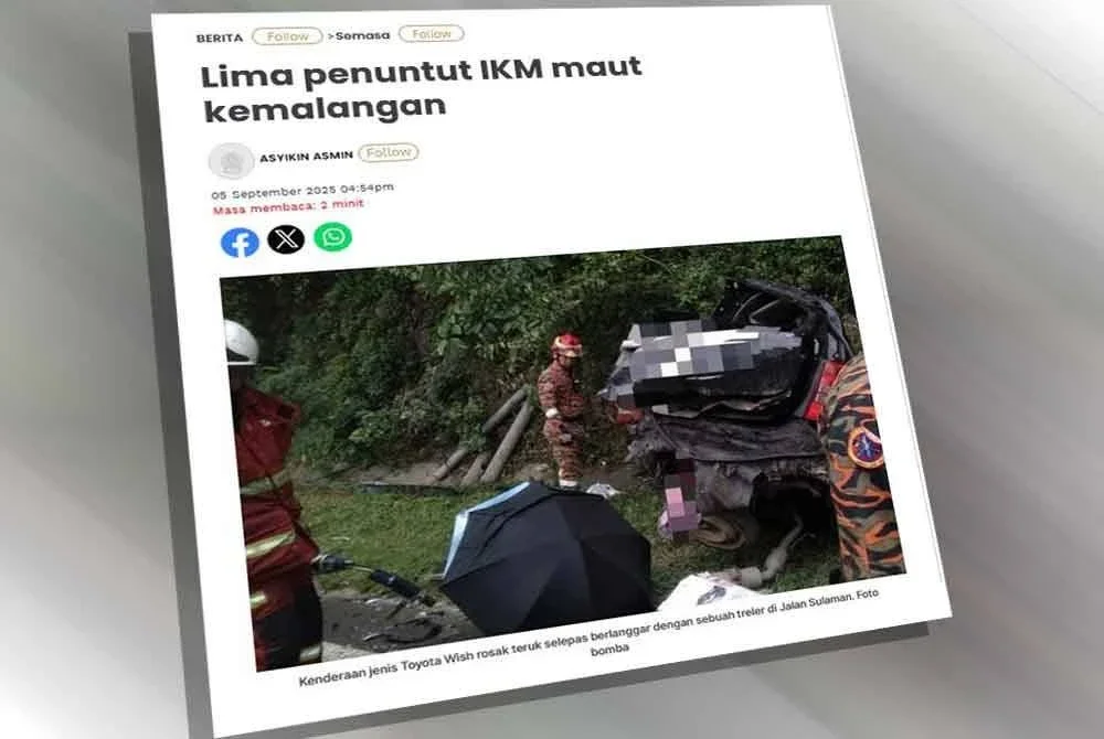Laporan Sinar Harian berhubung insiden lima penuntut IKM maut kemalangan
