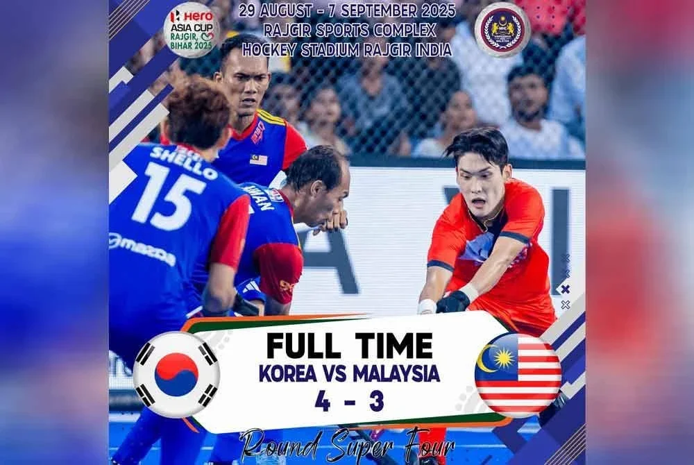 Skuad hoki lelaki negara, Speedy Tigers, gagal mara ke final Piala Asia 2025 selepas tewas 3-4 kepada Korea Selatan dalam aksi dramatik Super 4 di India. - Foto: Malaysian Hockey Confederation