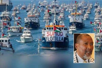 Tangkap layar dari laman sesawang RNTV, pada Khamis menunjukkan gambar kapal yang sedang menuju Gaza menggunakan teknologi AI bagi mengambarkan semangat membantu Gaza. Gambar kecil: Mandla Mandela