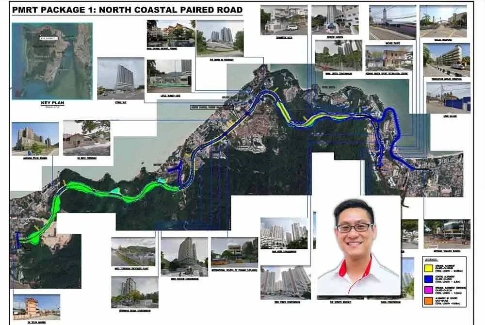Projek Lebuhraya Lingkaran Pantai Utara (NCPR) dijangka menjadi penyelesaian utama kepada masalah kesesakan jalan raya di Batu Ferringhi dan Teluk Bahang. Gambar kecil: Zairil