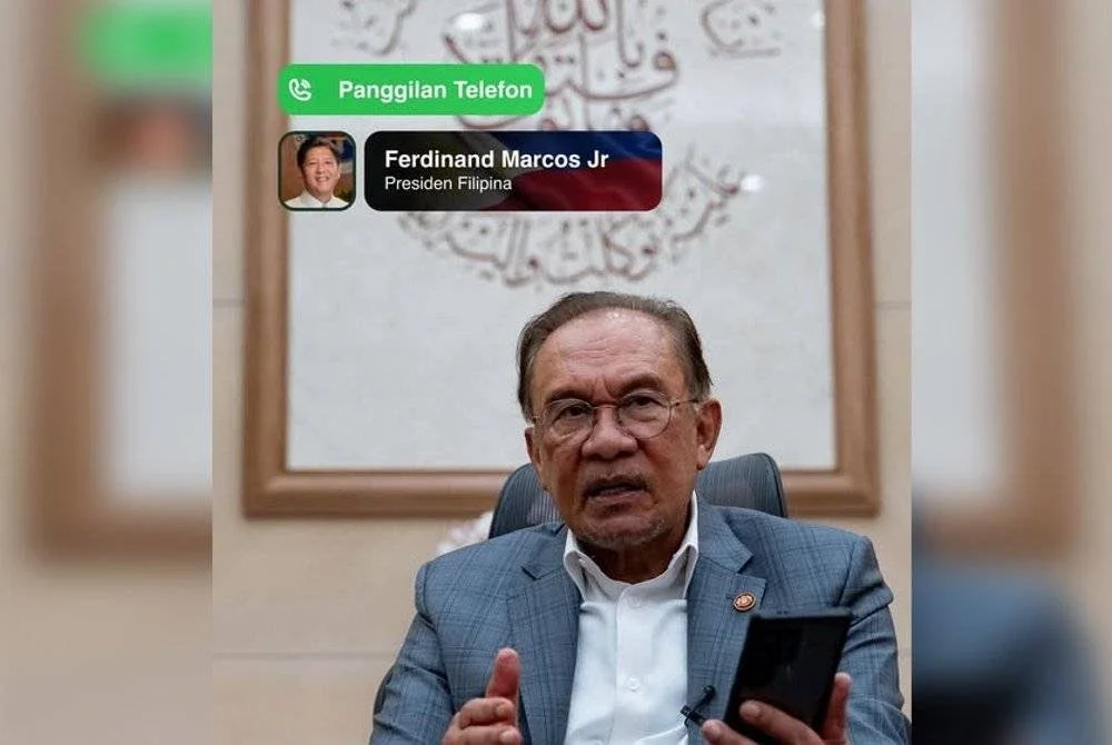 Anwar dan Presiden Filipina Ferdinand Romualdez Marcos Jr. hari ini membincangkan usaha memperkukuh hubungan dua hala menerusi perbualan telefon. Foto FB Anwar Ibrahim