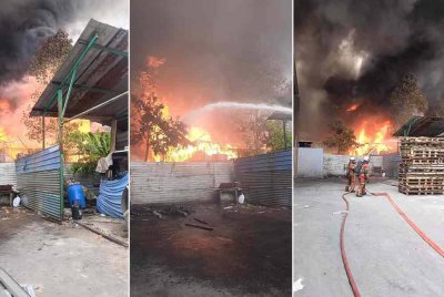 Kebakaran memusnahkan dua buah kilang di Jalan Sinaran 6, Kawasan Perindustrian Sinaran pada Isnin.