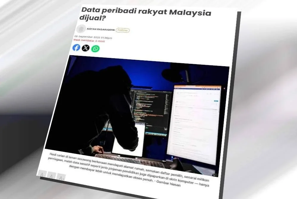 Laporan Sinar Harian pada Isnin berhubung dakwaan seorang pengguna Facebook yang mendakwa data peribadi seperti nombor kad pengenalan, alamat rumah, nombor telefon, rekod pendaftaran dan lesen kenderaan, maklumat sulit perbankan telah bocor di sebuah laman sesawang.