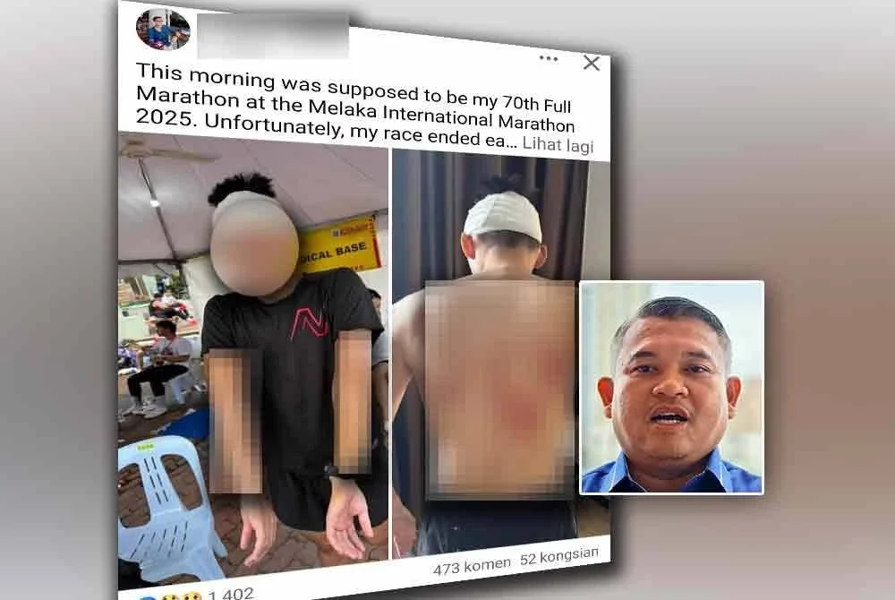 Tangkap layar status seorang peserta yang mendakwa dianggar lari ketika menyertai acara itu pada Ahad lalu. Foto kecil: Rais.