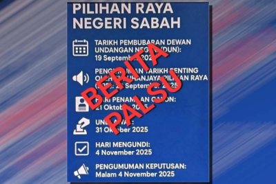 SPR menegaskan bahawa poster yang tular di media sosial memaparkan tarikh penting berkaitan PRN Sabah ke-17 adalah palsu dan tidak benar sama sekali.
