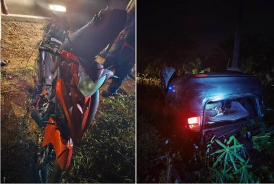 Keadaan motosikal dan kereta selepas terlibat kemalangan.