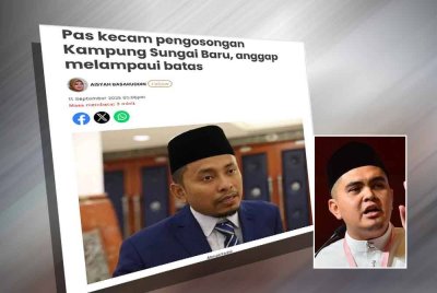 Laporan Sinar Harian pada Khamis berhubung kenyataan Ahmad Fadhli mengenai isu Kampung Sungai Baru. Gambar kecil: Muhamad Akmal