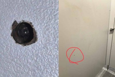 Seorang wanita panik selepas menemui lubang mencurigakan di tandas perpustakaan kampus. Foto Agensi