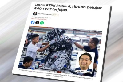 Laporan Sinar Harian pada 9 September lalu berkenaan dana PTPK kritikal, ribuan pelajar B40 TVET terjejas.