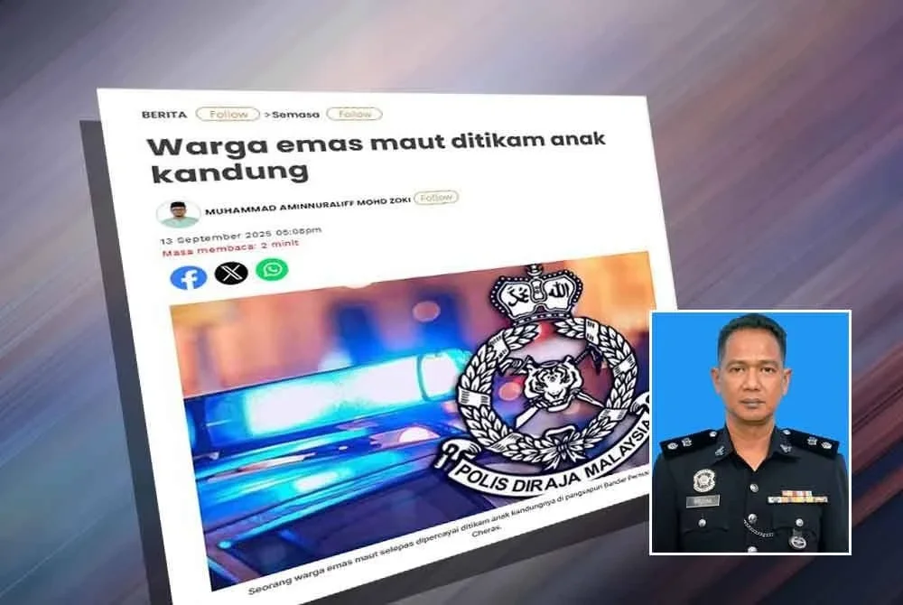 Laporan Sinar Harian berhubung kes warga emas maut ditikam anak kandung. Gambar kecil: Ridzuan