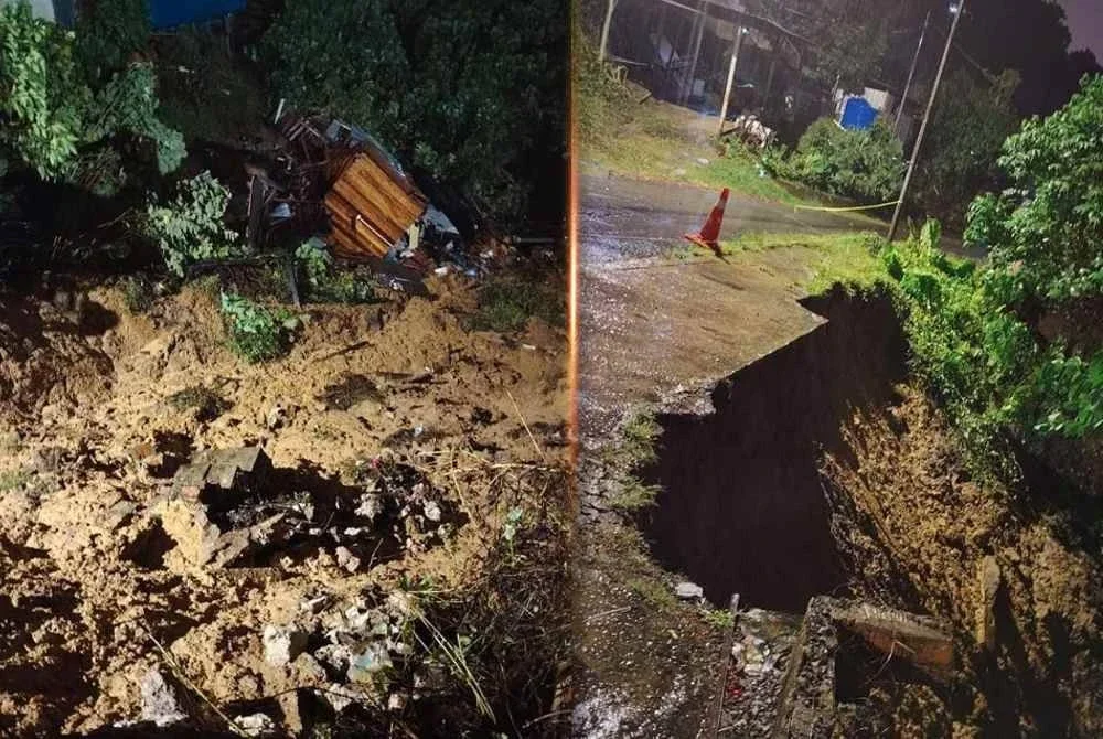 Tanah runtuh memusnahkan 100 peratus rumah mangsa, Molly Antutu, dalam kejadian di Kampung Kopungit, Kepayan, Kota Kinabalu, malam tadi. Foto Facebook Sabah Revolusi