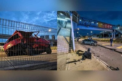 Keadaan kereta mangsa (kanan). Keadaan kereta Honda City di lokasi kejadian.