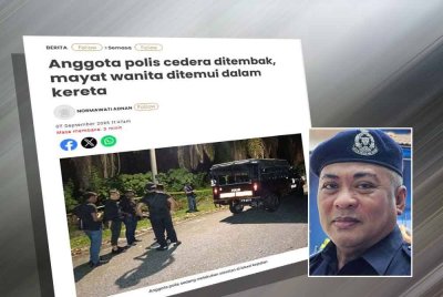 Laporan Sinar Harian berhubung kes anggota polis cedera ditembak, mayat wanita ditemui dalam kereta. Gambar kecil: Abang Zainal Abidin